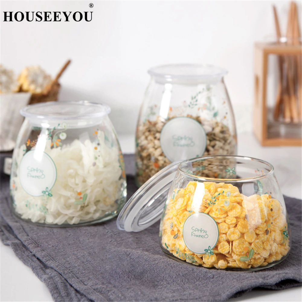 

Transparent Glass Sealed Spices Storage Box Tea Coffee Sugar Candy Container Jar Can Jug Bottle with Lids Kitchen Food Organizer