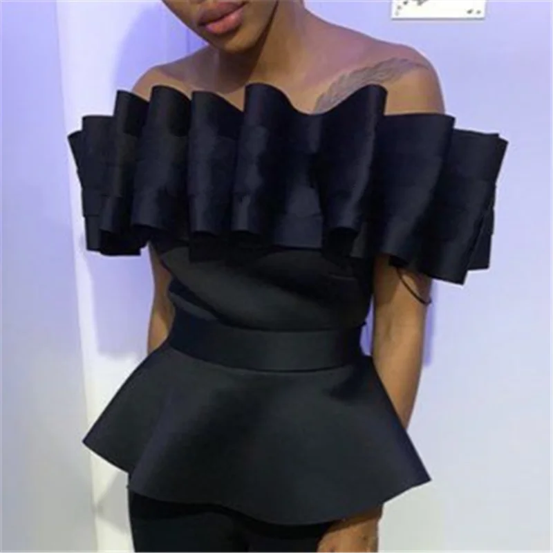 

2019 Women Blouse Tops Shirt Off Shoulder Backless Peplum Slim Party Wear Pleated Summer New Fashion Elegant Lady Bluas Harajuku