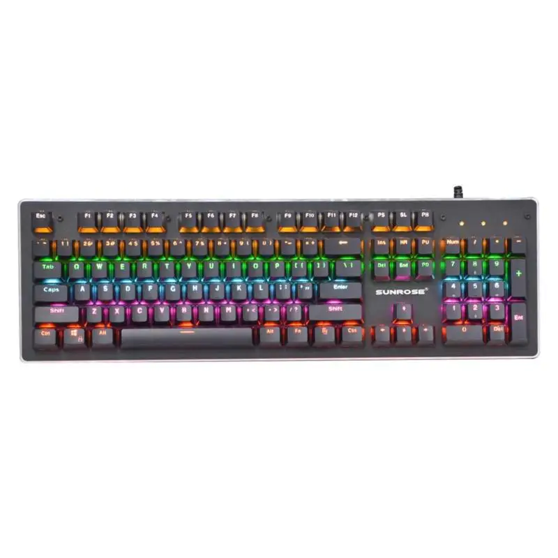 

SUNROSE T610 Wired 104 Keys Mechanical Keyboard Splashproof Blue Switch USB RGB Backlight Keyboard Keypads for Games PC Computer