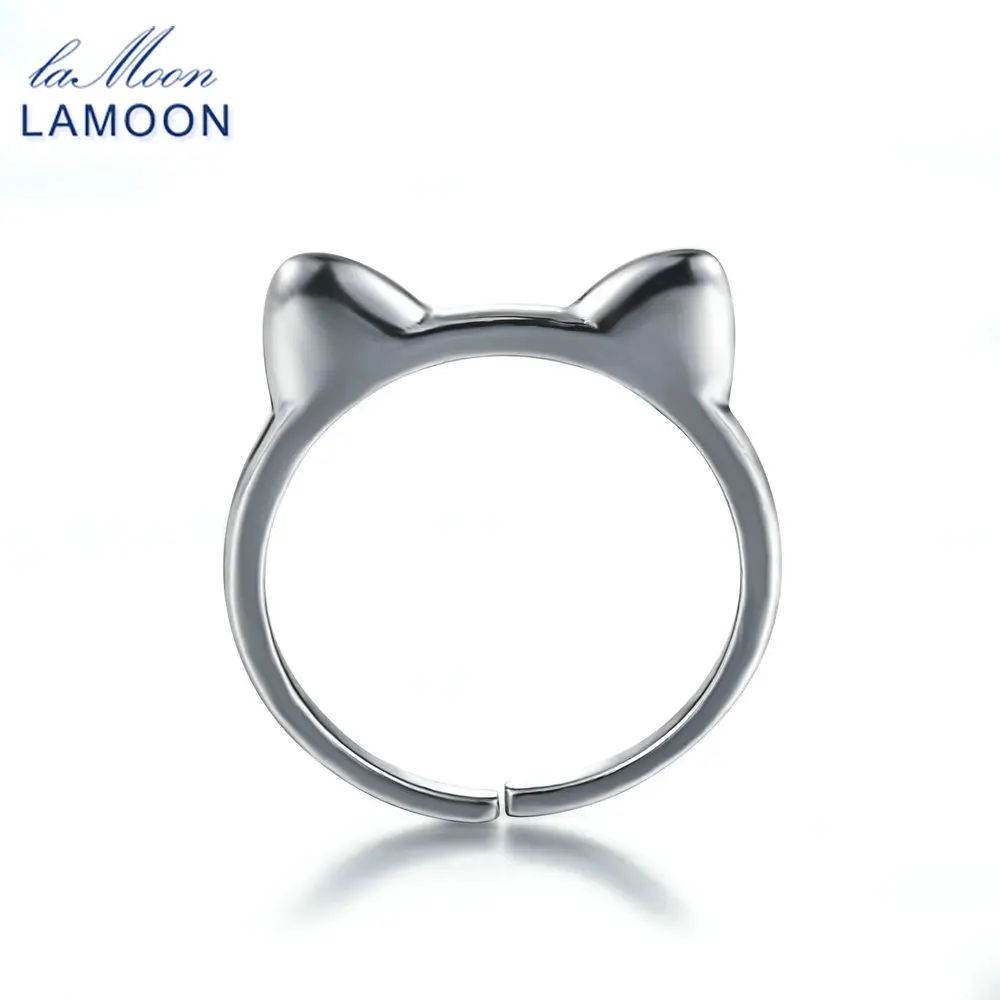 LAMOON Lovely Cat Ears 925-Sterling-Silver Adjustable Rings S925 Fine Jewelry for Women Girls Gift Anti Allergy LMRY037