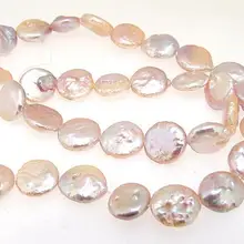 Жемчужины в форме монеты свободные бусины свежие жемчужные культивированные жемчужные ювелирные изделия розовый цвет 11-12 мм большой размер бусины полная нить 15 дюймов