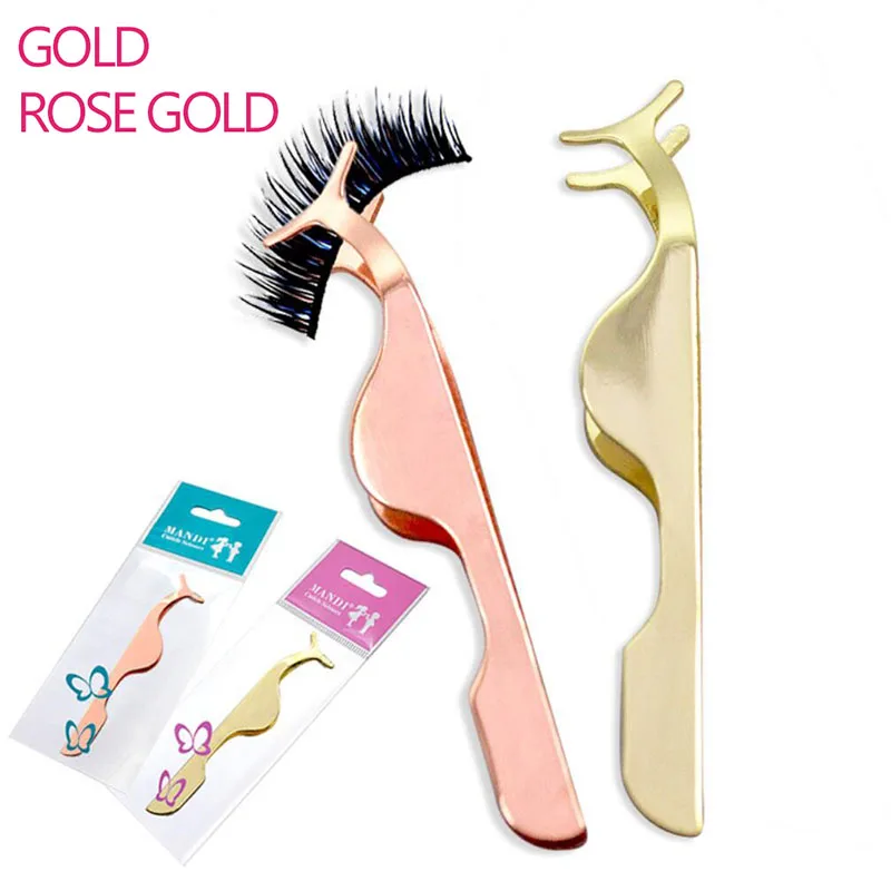 Stainless Steel False Eyelash Tweezers Fake Eye Lash Curler Applicator Clip Nipper Tool Rose Gold HP1089 | Красота и здоровье