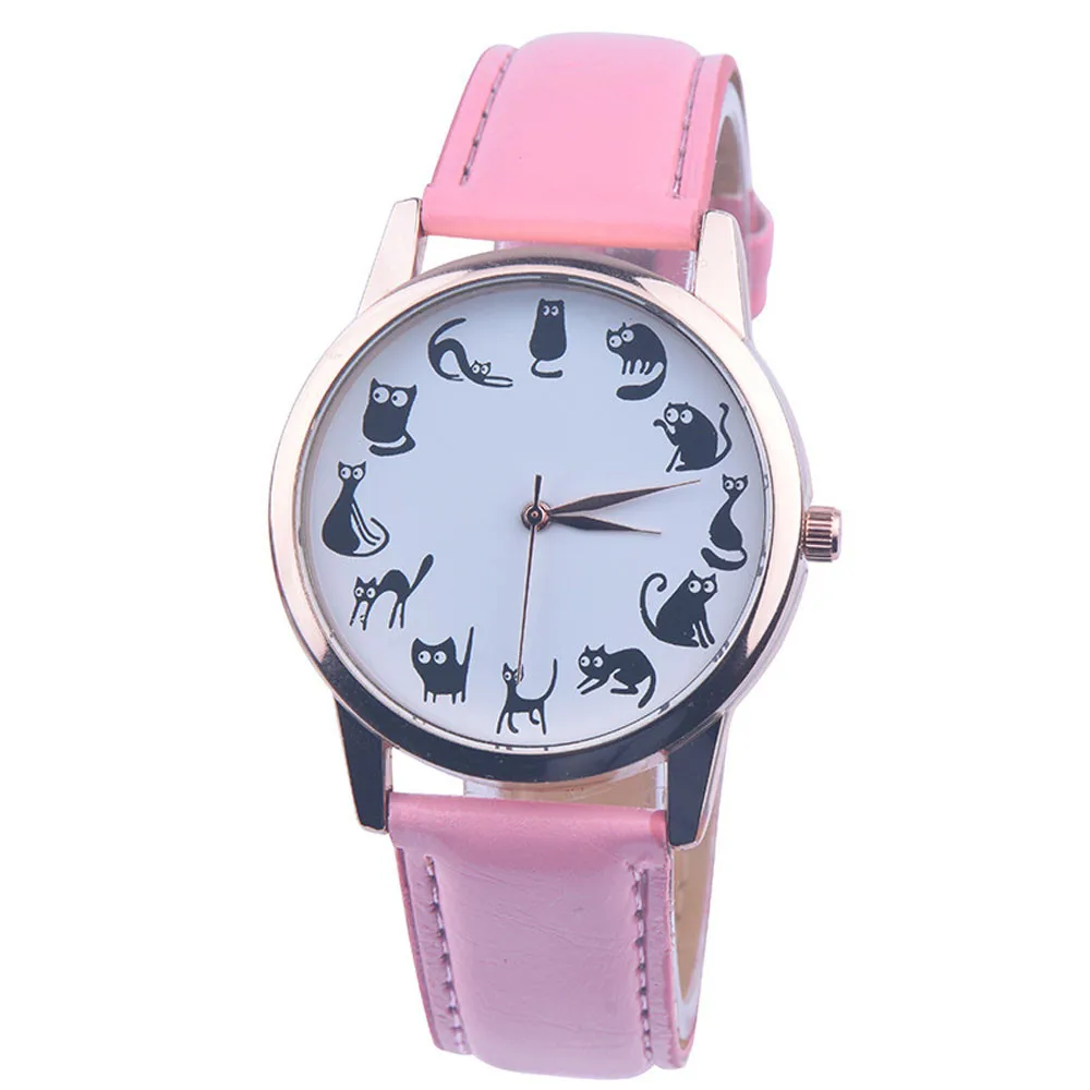 Pink Новые модные женские часы montre femme Casaul Cat с кожаным узором, кварцевые часы для женщин, Relogio Feminino Bayan Kol Saati 999 - Цвет: Pink