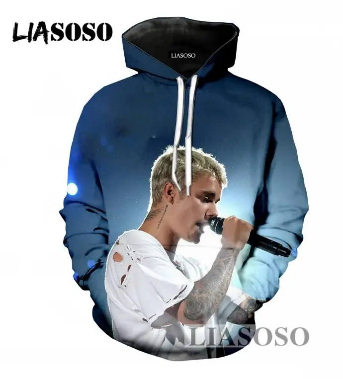LIASOSO Large Size Men/Women Hoodies Hipster Long Sleeve Sweatshirt 3D Print Singer Justin Bieber Pullover Hoodies Clothing T699