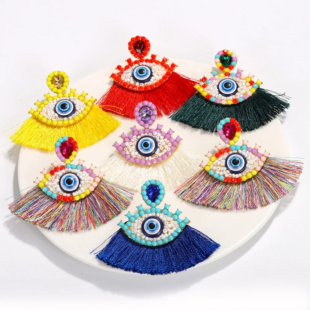 Лучшие женские богемные серьги с кисточками в виде глаз, уникальный дизайн, свадебные ювелирные изделия ручной работы, красочные серьги-капли с бахромой
