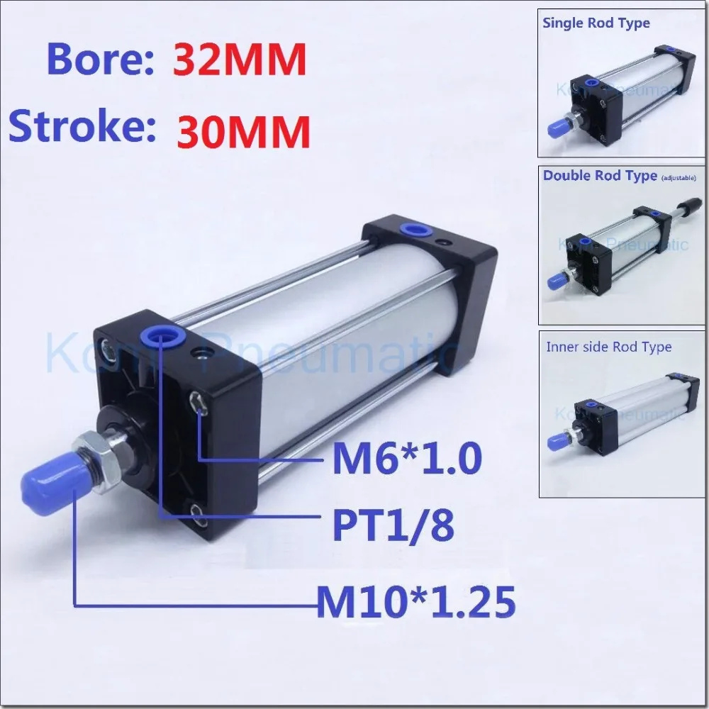 

SC32-30 Pneumatic Standard Air Cylinder Piston 32mm Bore 30mm Stroke Single Rod Double Acting Magnet Adjustable SU SCD SC32*30