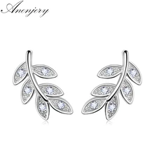 Anenjery, 925 пробы, серебряные серьги для женщин, микро циркониевые серьги с листьями, серебро 925, ювелирное изделие, oorbellen, S-E546