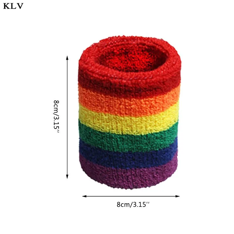 Women Men Sports Towel Sweatband Rainbow Colorful Stripes Breathable Bracers Running Badminton Wrist Support Wrap leather wristband bracelet