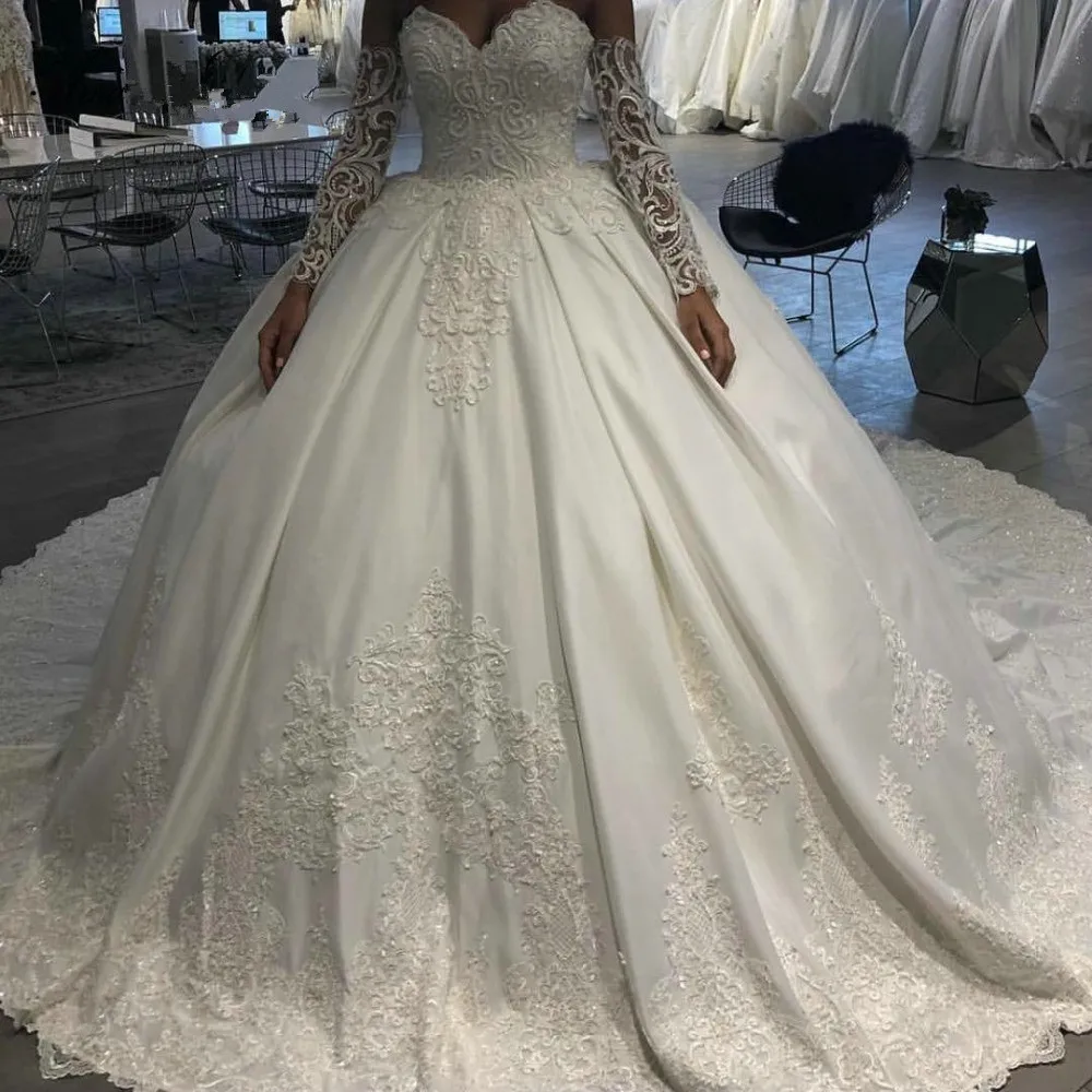 Vestido de Noiva/роскошное милое бальное платье принцессы Свадебное из атласа с