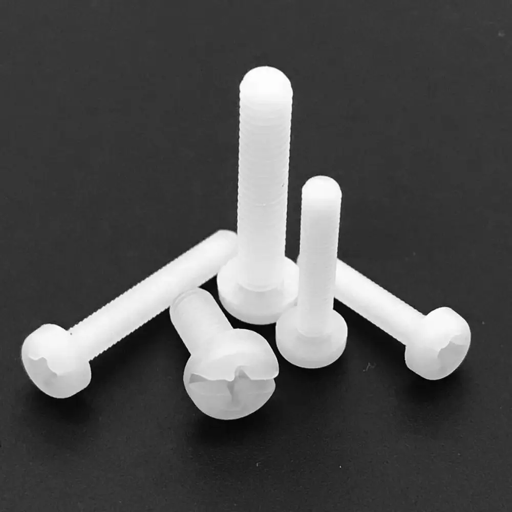M2.5x5mm,10pcs Nylon Continuunk Head Viti Bulloni a testa piatta in plastica bianca Phillips