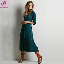 Женское платье бохо, лето, богемное длинное платье с вышивкой, свободное, v-образный вырез, сексуальное, Ретро стиль, люди, хиппи, платья, халат, 14 цветов