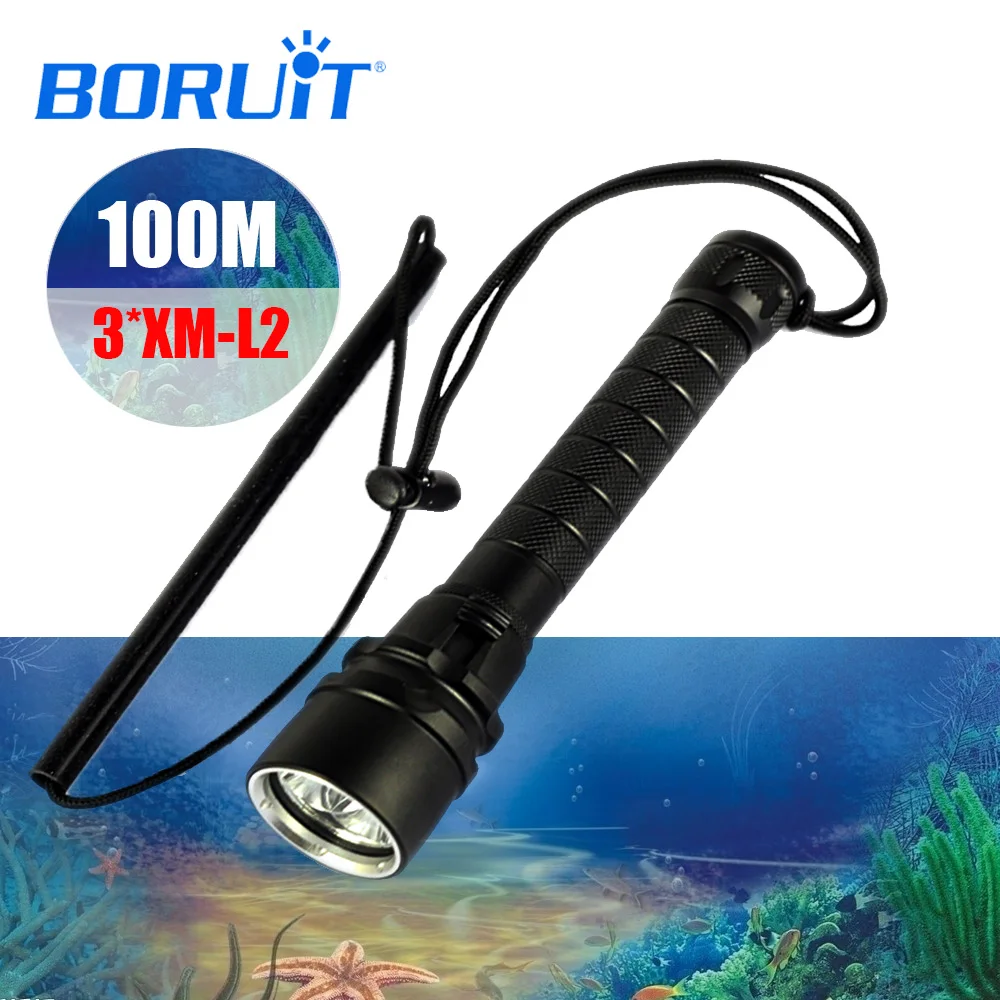 

BORUIT XM-L2 LED Scuba Diving Flashlight Lanterna UnderWater 100m Depth Waterproof Torch for Diving Snorkeling Spearfishing