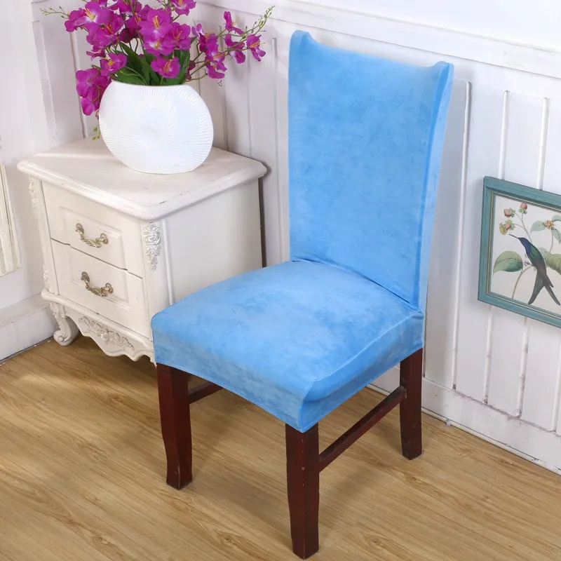 Однотонные замшевые эластичные чехлы на кресла для столовой, растягивающийся чехол для сиденья, защитный чехол для стула для ресторана, отеля, дома - Цвет: tianlanse