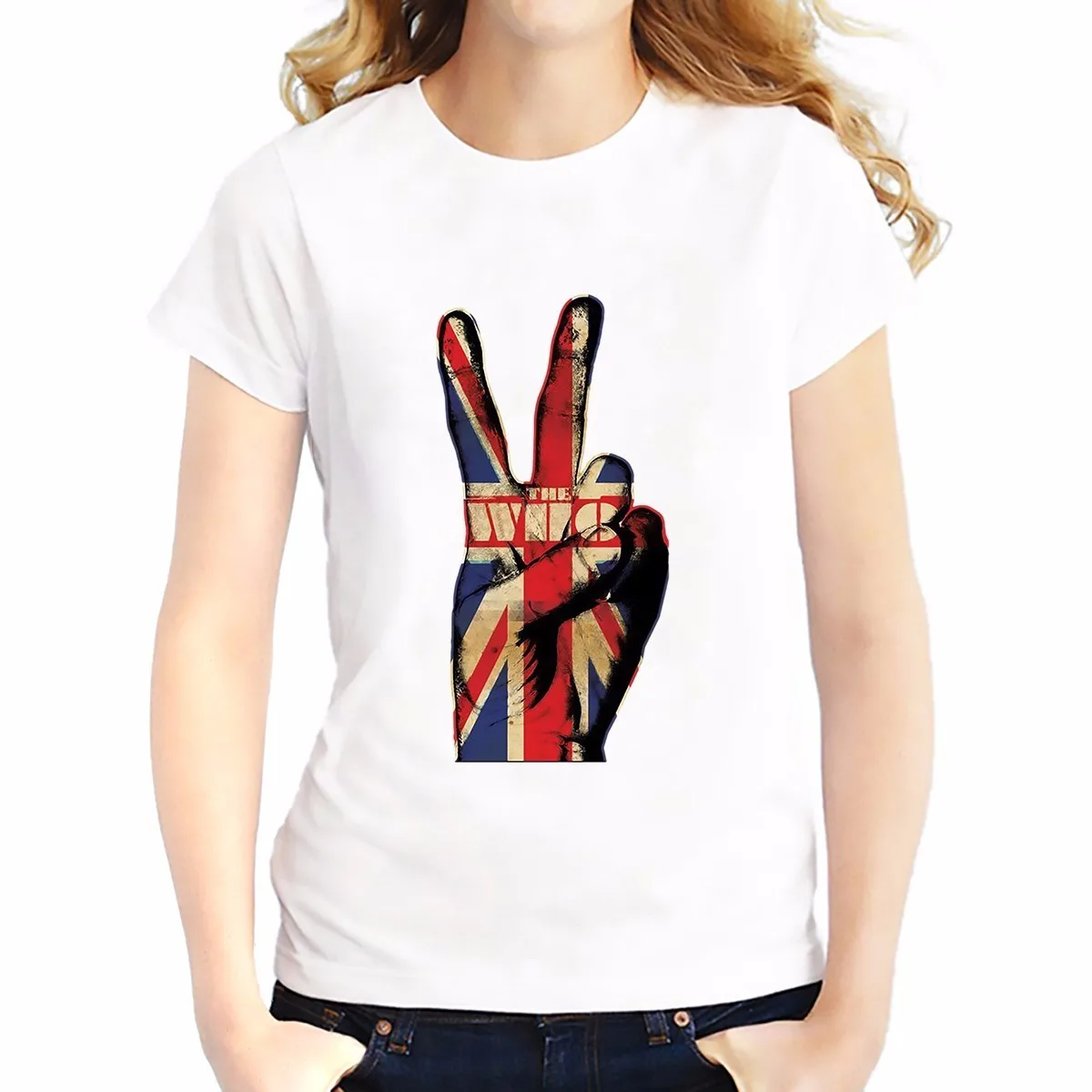 British flag design victory V gesture t shirt Women Breathable comfort