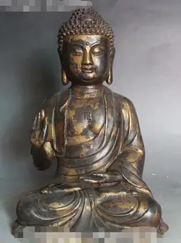 

12" Old Tibet Buddhism Bronze Gilt Shakyamuni Sakyamuni Amitabha Buddha Statue