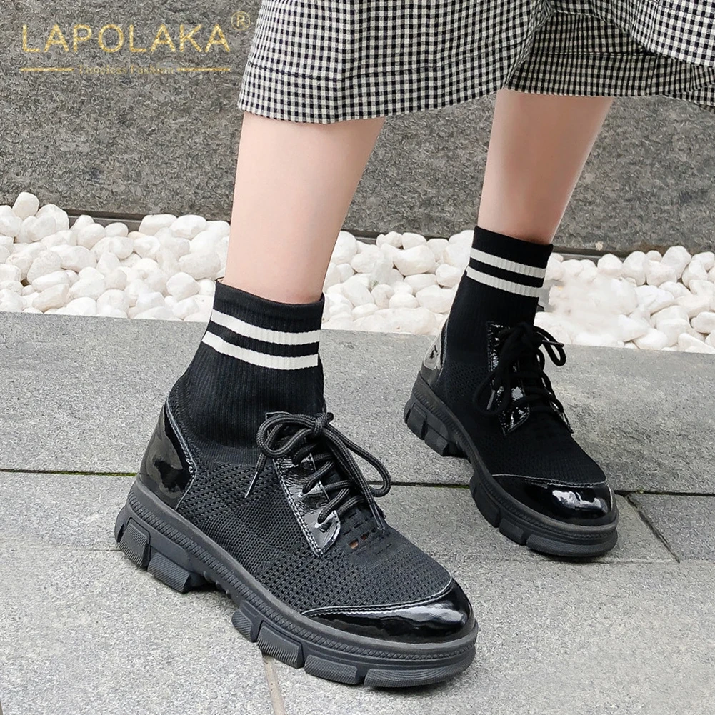 

Fashion Big Size 33-43 Genuine Leather Ladies comfortable Heels Shoes Women Casual Soft Autumn knitting sock boots Ankle Boots