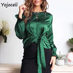 Yojocel 2018 Модный dot печати блузки рубашки женские длинные рукава bow chic блузки женские blusas уличная топы