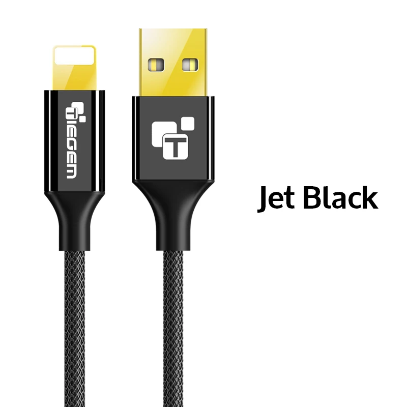 TIEGEM 2A USB Зарядное устройство кабель для iphone 5 5s 6 8 7 Plus X iOS 9 10 1/2/3 м нейлоновый быстрой зарядки Кабели для ipad аксессуары для мобильных телефонов - Цвет: Jet Black