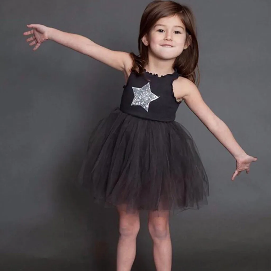6M 4T Toddler Kids Baby Girl Sleeveless Star Sequins Princess Lace
