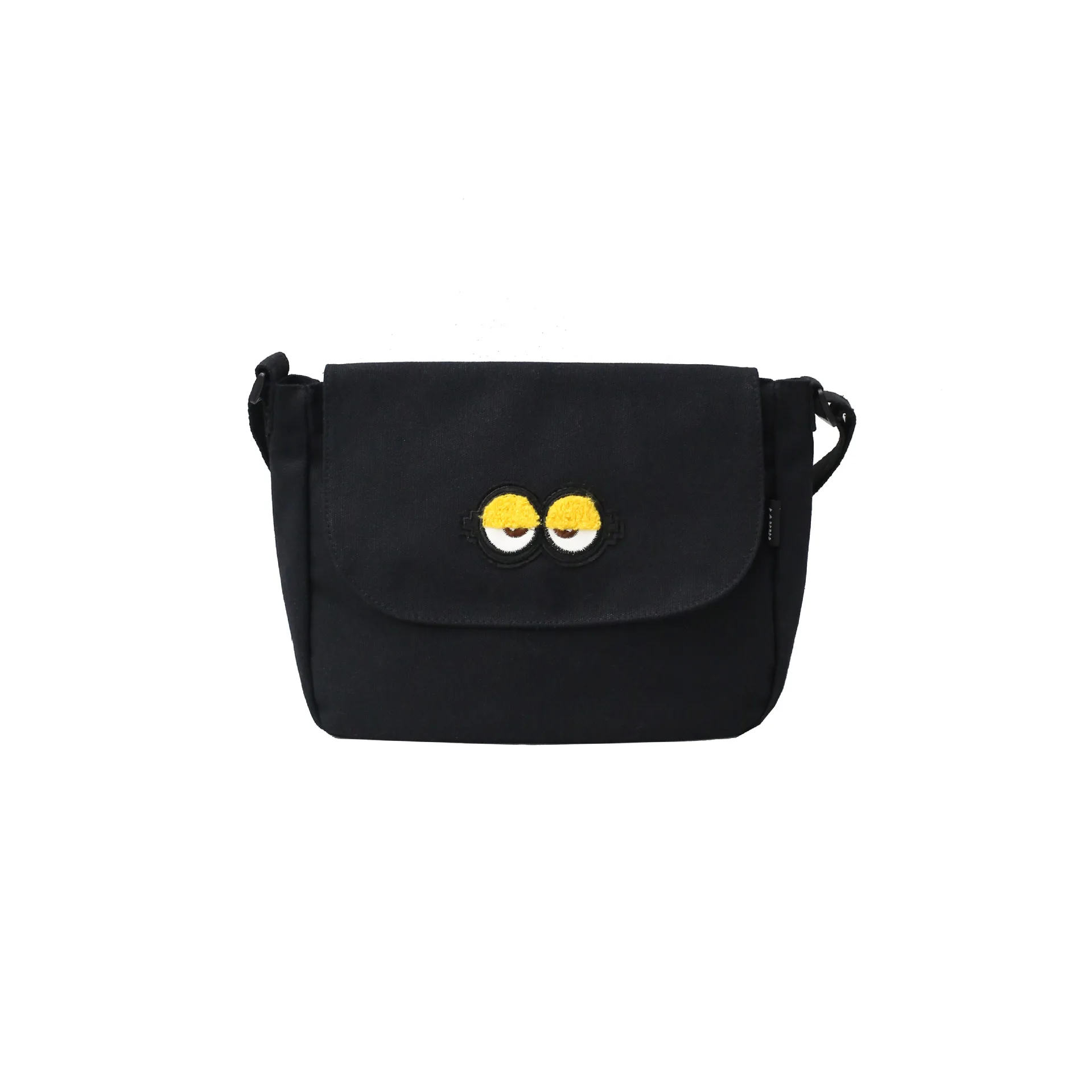 

Ougger Medium Women Messenger Bags Shoulder Bags Preppy Style Black Canvas Postman Package with Appliques for Shopping