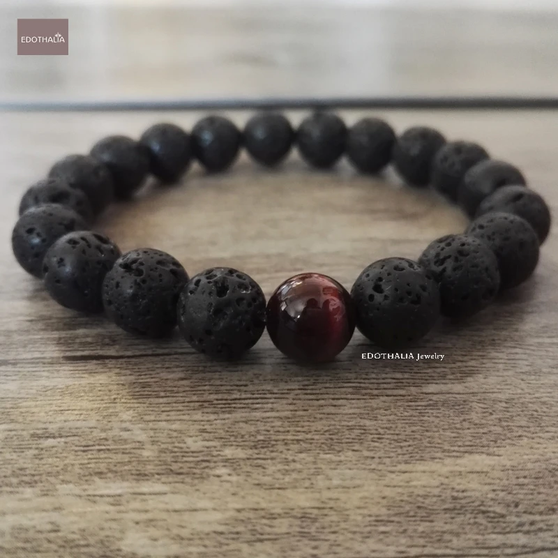 

EDOTHALIA Trendy Natural Lave Stone Strand Bead Bracelets For Men Female Lava Stone & Tiger Eye Stone Yoga Jewelry Bijoux Gift