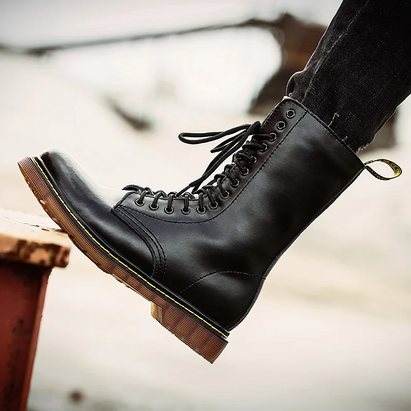  Unisex Big Size 47 Cowhide Leather Military Boots Men High Top Winter Warm Waterproof Ankle Desert 