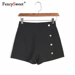 Fencysweet Высокая Талия Короткие брюки женские летние широкие шорты тонкие однобортные OL Свободные повседневные шорты плюс размер черный