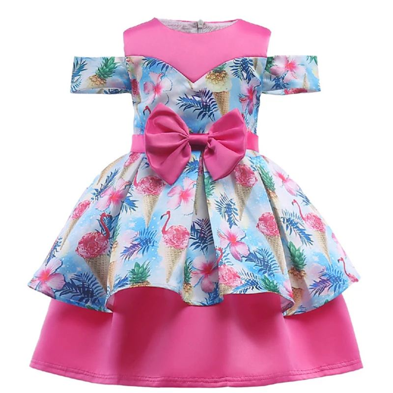 

Flower Girls Dresses For Kids Girls Flamingos Floral Unicorn Princess Dress Summer Wedding Party Birthday Baby Girl Dress 2-10Y