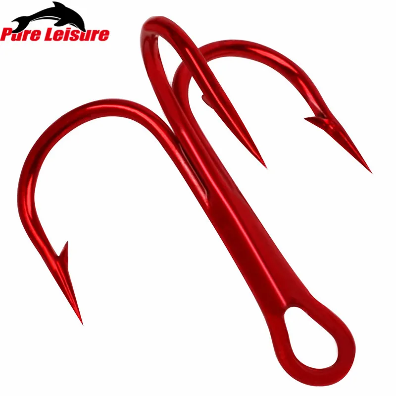 

100pcs/lot Red Nickel Fishing Hooks High Carbon Steel Treble Hooks 2/4/6/8/10# Hard Lure Triple Hook Fishing Sea Tackle