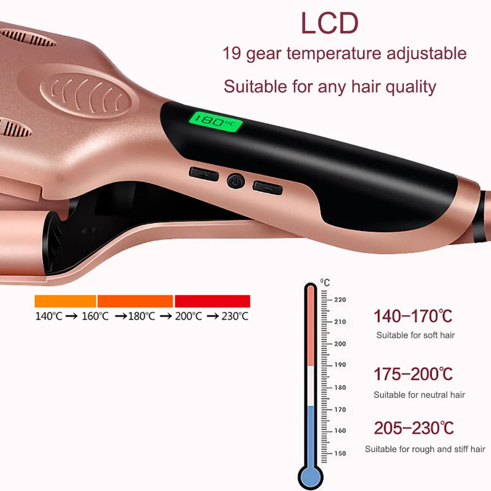 Волна Щипцы для завивки Керамика волосы бигуди тройной крючок профессиональный глубокий Волнистые бигуди светодиодный Температура для