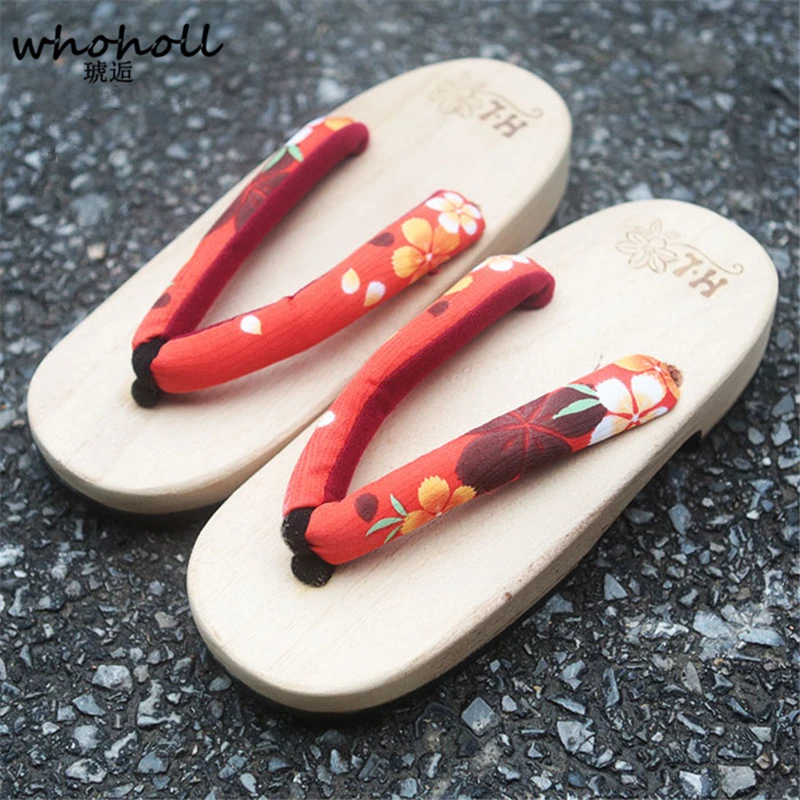 

WHOHOLL Geta Japanese Slippers Woman Wooden Clogs Cosplay Costumes Slippers Flat Flip-flops for Female Slides Thick Sole Sandals