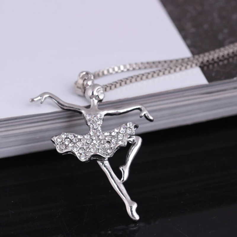 Fashion Women Girls Pendants and Necklaces Rhinestone Ballet Girl