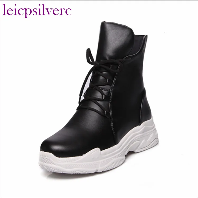 

Ankle Boots for Women PU Round Toe Med (3cm-5cm) Flat with Lace-Up Riding, Equestrian Short Plush Winter Boots Women Shoes