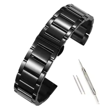 

16mm 18mm 20mm 22mm Watch Strap Men Women Black Stainless Steel Replacement Watch Band Double Push Clasp Metal Strap Spring Bars