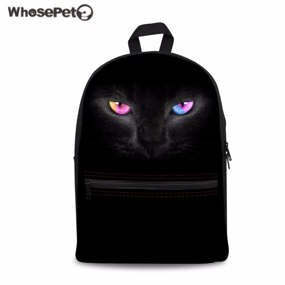 

WHOSEPET Women Backpack Black Cat Wolf School Bag for Teenager Girls 3D Animal Print Rucksack Children Bookbag Travel Daypack