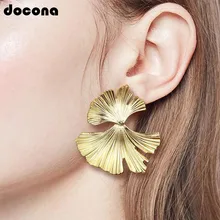 Модный docona, золотые серьги-гвоздики в виде листьев для женщин, серьги в виде цветка Ginkgo Biloba, свадебные ювелирные изделия, подарок, Brincos 2620
