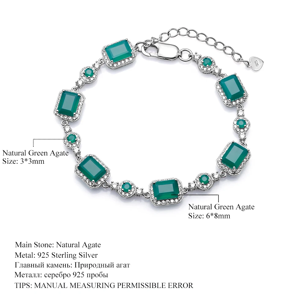 GEM'S BALLET 6x8mm Green Agate Bracelet Genuine 925 sterling
