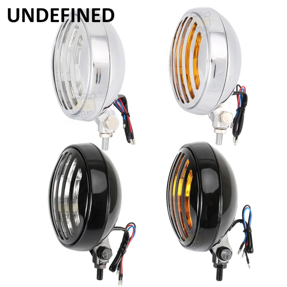 

Motorcycles Black Chrome Amber Clear Grill Round Vacuum Front Headlight Hi/Lo Beam For Harley Cafe Racer Touring UNDEFINED