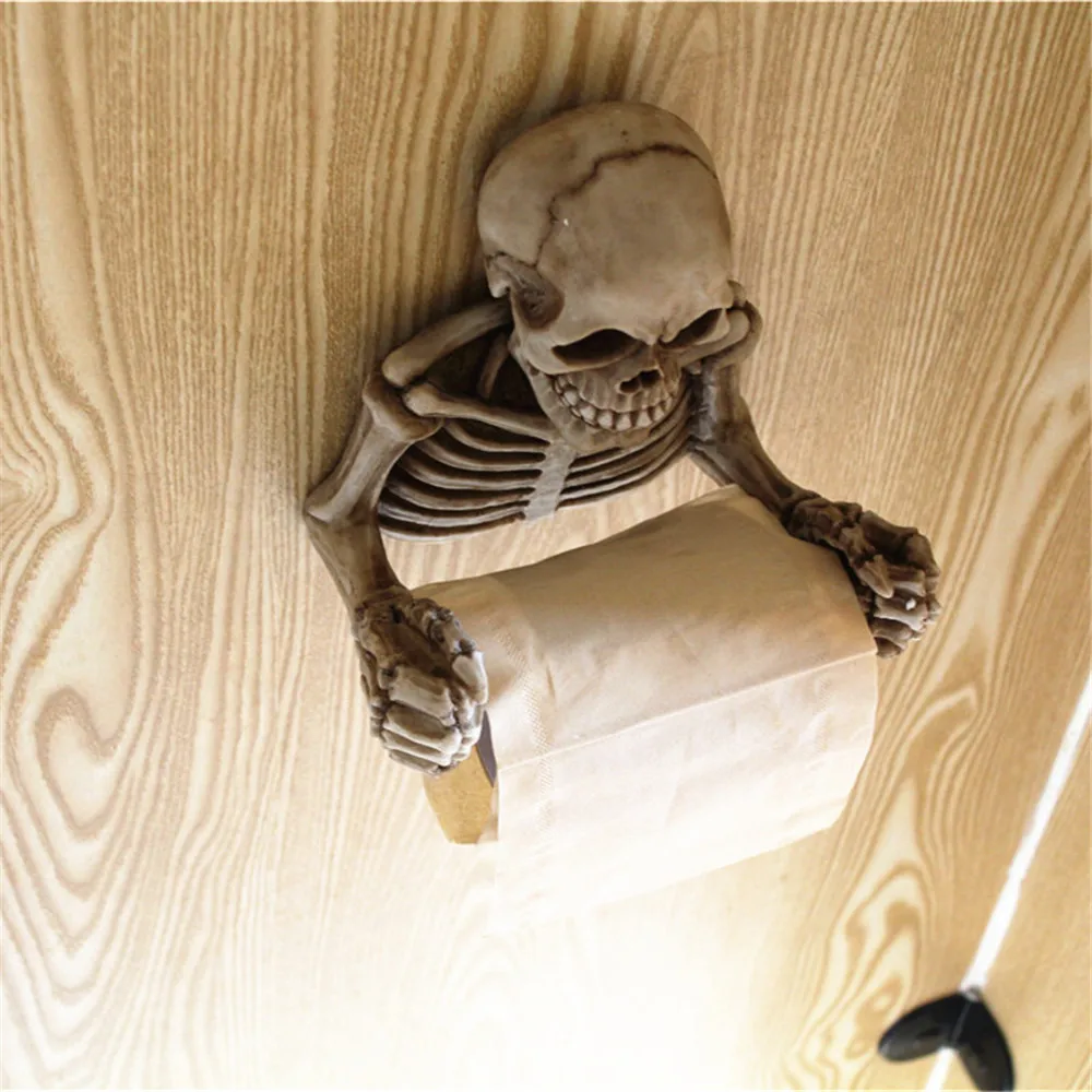 Череп держатель рулона туалетной бумаги полотенца настенное крепление Bone сухой Скелет Ванная комната Декор маленькая ткань коробки керамика