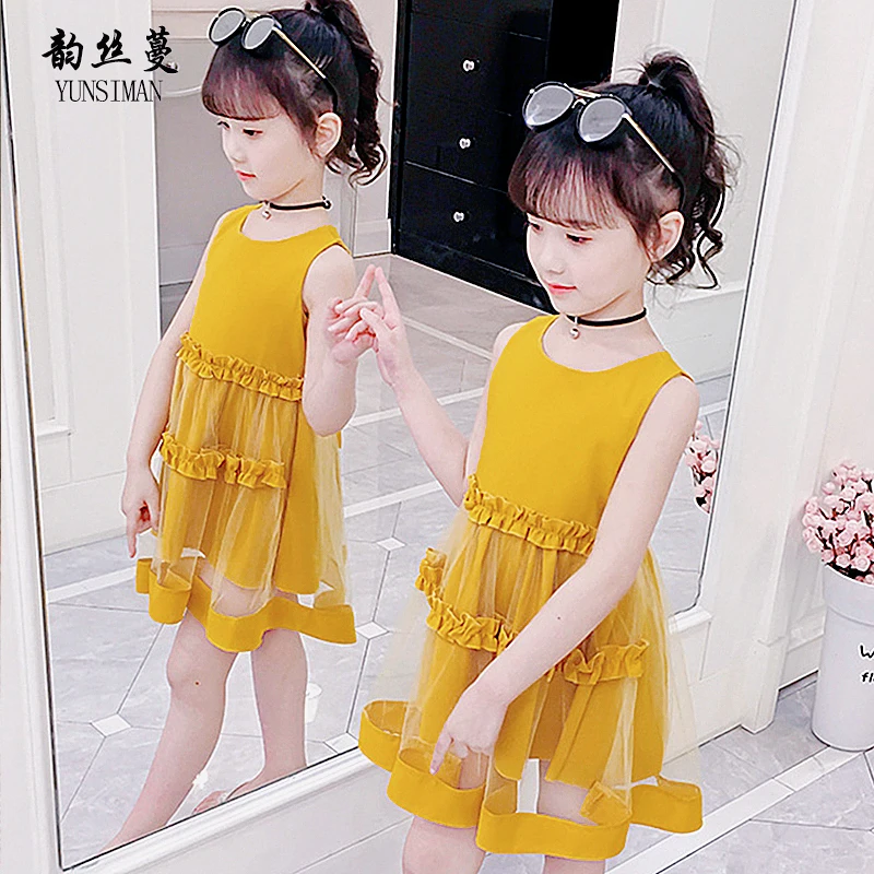 

Brief Style Kids Girls Red Yellow Dress Summer 2019 Sleeveless O-neck Casual Dress Clothes for Girls 3 - 12 Years Children 5AF1F
