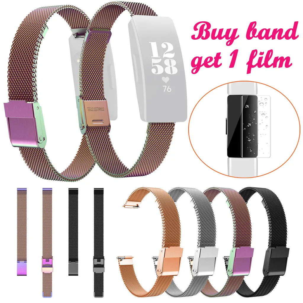 

Smartwatch Strap Smartband mi band Stainless Steel Mesh Replacement Watch Band Film For Fitbit Inspire/Inspire HR SmartWatch