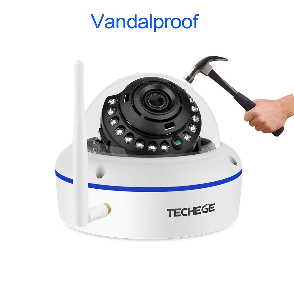 Baratos Techege 1080P cámara tipo domo con WiFi Audio inalámbrico con cable de visión nocturna a prueba de vandalismo 2MP CCTV Cámara SD ranura para tarjeta Max 64G adaptador gratis