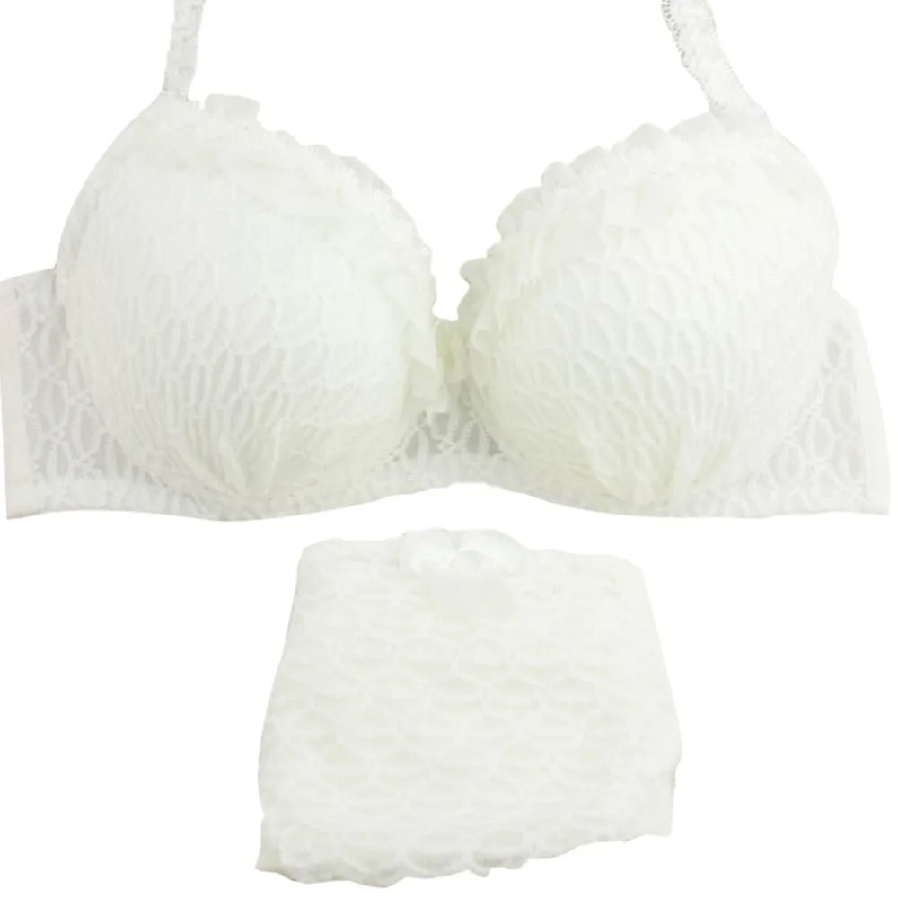 New 3/4 Cup Women Lingerie Ruffle Push-Up Bra Lace Underwear Underwired Bra Sets+Panties
