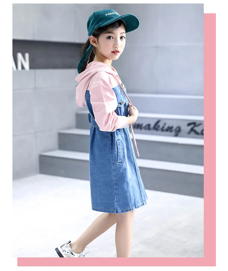 2018 New Casual Girl Dresses Fashion Spring Autumn Long Sleeve Children Clothing Teen Hooded Denim Kids Dress For Girls 14 Years (9)