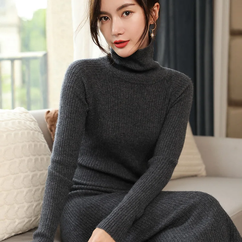 Women's Dresses Sweater Long Style Slim Fit Jumpers 100% Pashmina knitting Pullovers Hot Sale Big Longer Pure Cashmere Knitwear Sweaters