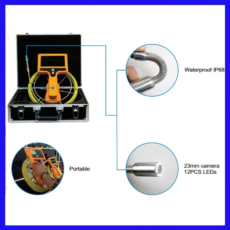 WOPSON 23 мм камера головка канализационная труба Инспекционная камера 7 дюймов ЖК-монитор Запись видео DVR 12 шт. светодиодные фонари 20 м 30 м 35 м