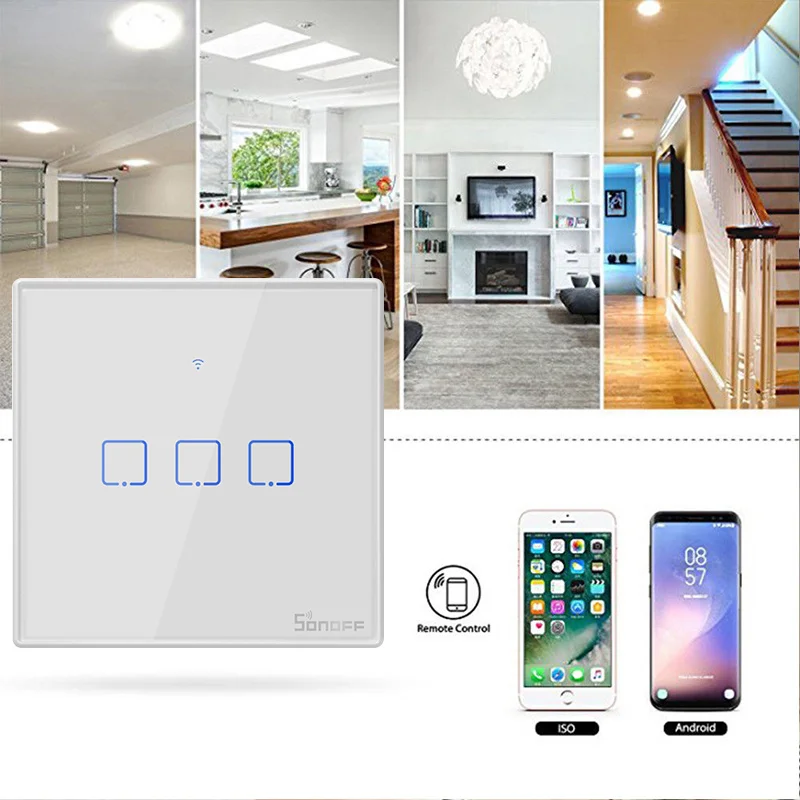 SONOFF T2 US EU UK TX Basic Smart Wifi Touch Wall Light Switch With Border Smart Home 433 RF/Voice/APP Control Works With Alexa