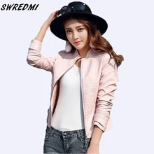 SWREDMI весна и осень Для женщин кожаная куртка розовый короткий тонкий кожаный Костюмы молния o-образным вырезом верхняя одежда из замши XS-XL