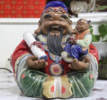 

Chinese Folk Conventional Wu Cai Pottery Porcelain FuLuShou Statue Immortal