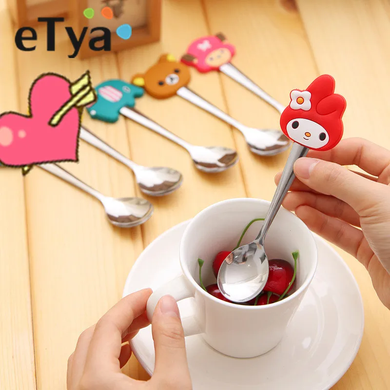

eTya 1 pc Stainless Steel Cartoon Spoon Tea Coffee Spoons Kids Birthday Gifts Tableware kindergarten dinnerware Kitchen Tools
